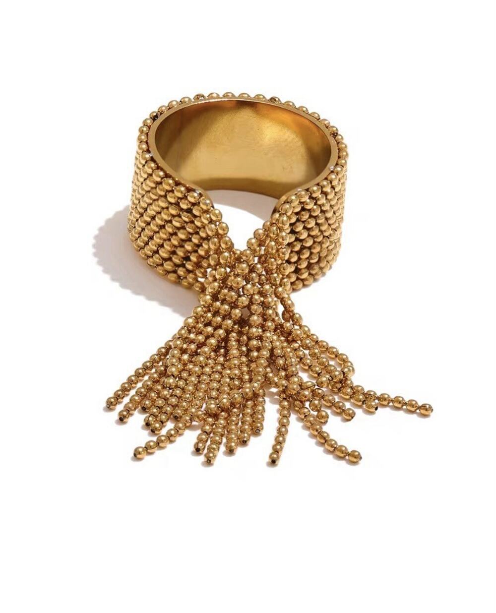 Anthropologie Chain Tassel Ring 7 Size Boho Steampunk Y2K Gold 18k Plated